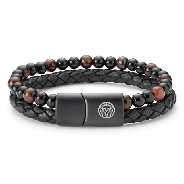 Red Tiger’s Eye & Leather Icon Bracelet