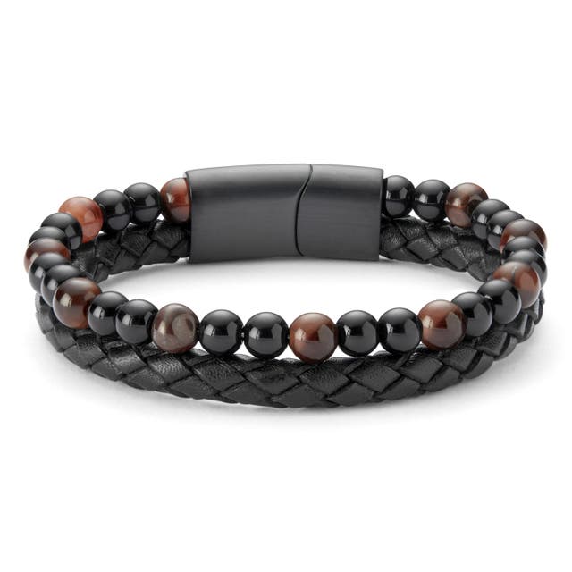 Red Tiger’s Eye & Leather Icon Bracelet