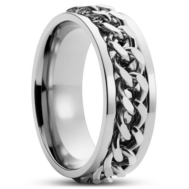 Silver-Tone Stainless Steel Curb Chain Ring