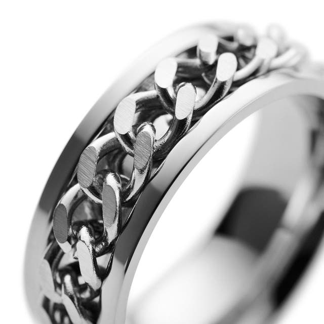 Silver-Tone Stainless Steel Curb Chain Ring